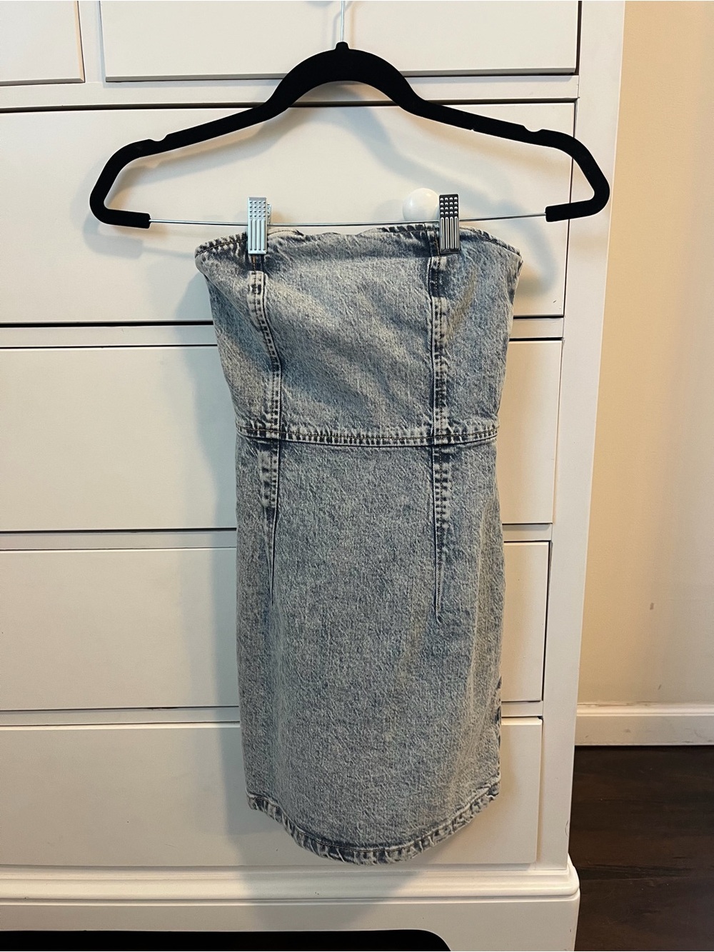 Zara Light Wash Denim Strapless Mini Dress